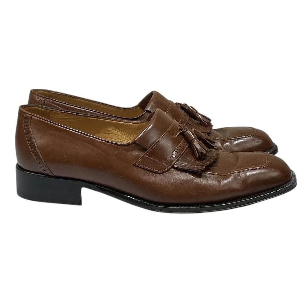 Bally Brown Leather Tassel Dress Loafers Mens 8 Preppy Designer Quiet Luxury